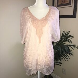 Carla Conti Peach Crinkled Silk W/ Crochet Top M